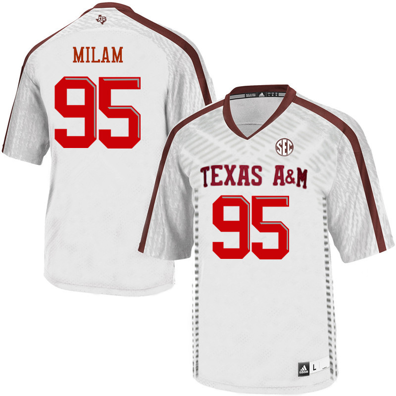 Men #95 Danny Milam Texas A&M Aggies College Football Jerseys Sale-White